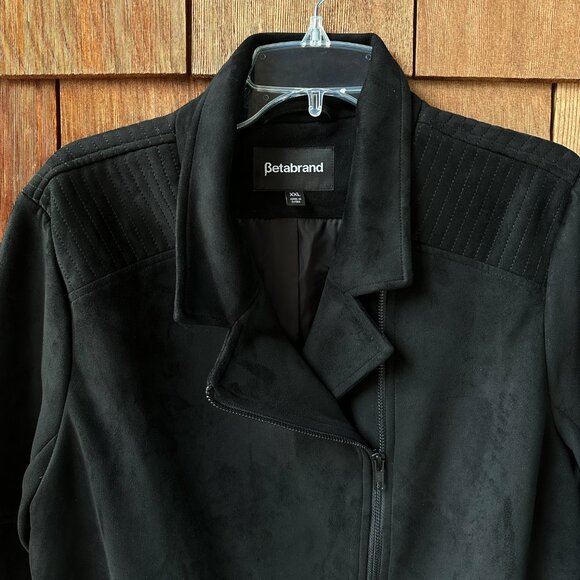Never Worn Betabrand Bold Black Vegan Suede Moto Jacket in Women's Size XXL - Picture 4 of 11